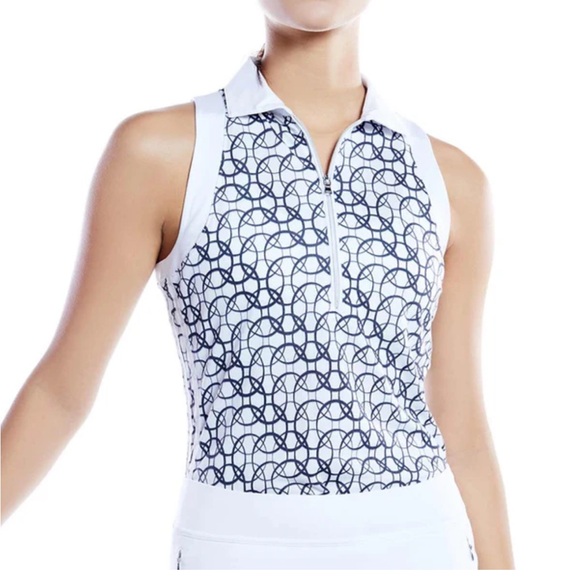 InPhorm Pique Ava S/L Polo-Midnight Print/white size Medium - Picture 1 of 10